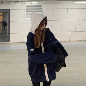 Kadın Hoodies Sweatshirts Kadın Hoodies Sweatshirts Tasarım Sense Niş Beyzbol Üniforma Kapşonlu Kazak Ceket Plus Kadife Kış Tüm Z230719