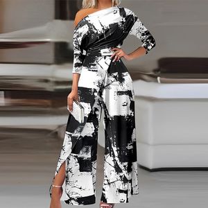 Kobiety Jumpsuits Rompers Kobiety eleganckie z przyjęcia na ramiona kombinezon biuro mody talia nieregularne luźne szafki kombinezon swobodny długi rękaw solidny romper 230719