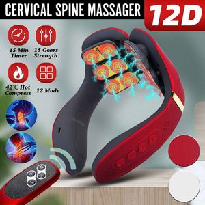 Outros itens de massagem Heating12 Heads Back and Neck Massager 15 Gears Electric Instrument For Aliviar Espondilose Cervical 230718