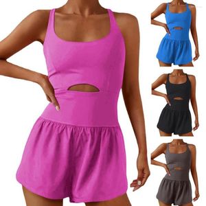 Yoga Outfit Sexy Women Sports Workout Rompers Summer Scoop Neck Sleeveless Wide Leg Running Overalls Gym Jumpsuit Bodysuit Clubwear