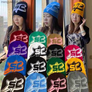 Beanie/Kafatası Kapakları 2023 Yeni Beanie Kaliteli Yün Kapak Örümcek Beanies Y2K Erkekler Kadın Örgü Şapka SC Yıldız Tasarım Çekme Kapakları Şapkalar Kış Bonnet T230719