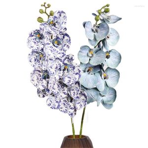 Flores decorativas um ramo de flor de orquídea de borboleta de silicone artificial de boa qualidade mariposa Phalaenopsis 9 cabeças para centros de mesa de casamento