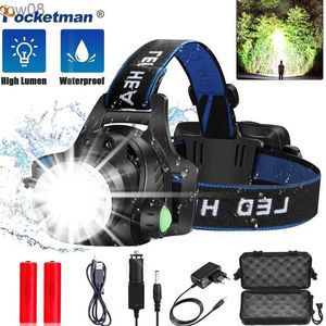 Headlamps Pocketman d Headlamp L2 T6 Waterproof Headlight Head Torch Flashlight Head Lamp Light by 18650 Battery for Fishing Hunting HKD230719