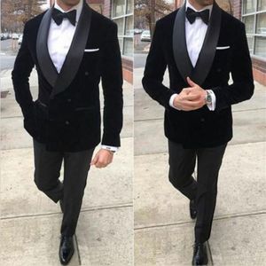 Men's Suits & Blazers Black Velvet Prom Men For Wedding Shawl Lapel Plus Size Groom Tuxedos 2Piece Smoking Jacket Slim Fit Te218Y