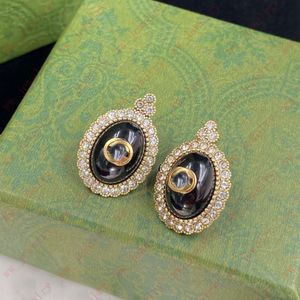 Diamond oval stud earrings, classic black vintage earrings, personalized earrings, 925 silver needle, gift banquet