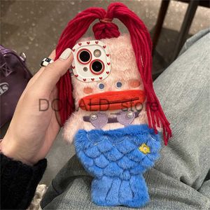 Случаи по сотовым телефонам INSE COREAN MITE CARTOOON FUZZY FIRUSH FISH FISH FRELY PHONE CASE для iPhone 14 13 12 11 Pro Max колбаса по защите мягкой крышки J230719