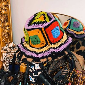 Beanie/Skull Caps 2023 New Women's Handmade Crochet Bucket Hats Y2K Fashion Summer Beach Hat Korean Hollow編み帽子J230719