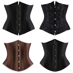 Schwarzes Damen-Korsett-Oberteil, 12-teilig, Stahlknochen, Satin, Unterbrust, gepolstert, Schnür-Bodyshaper, Taillenzug-Korsett, schlanker Körper, Shaperwear Plus S274U