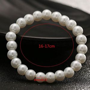 Bangle 2 PCS 8mm Classic Imitation Pearls Elastic Armband White Round Pearl Beaded Stretch Present till Birthday Party