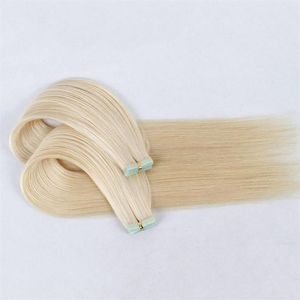 Colore 1/60 Estensioni per capelli umani Nastro invisibile Capelli remy 100g 40 pezzi Adesivo biadesivo285L