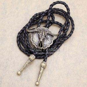Bolo Ties Western Cowboy Bolo Tie Longhorn Steer Cow Skull Leather Collar Rope Unisex Casual Clothing Men Necktie Jewelry Accessories HKD230719