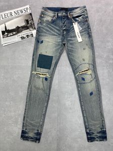 Мужские дизайнерские фиолетовые мужские брюки Pantalones Мужские рваные джинсы Потертые старые длинные джинсы 30–40
