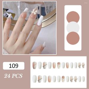 Fałszywe paznokcie 24PCS Blosy White Nail 3D Bow Oablna Fake dla kobiet i dziewczynki w stylu francuskim Patcha sztuczna sana889