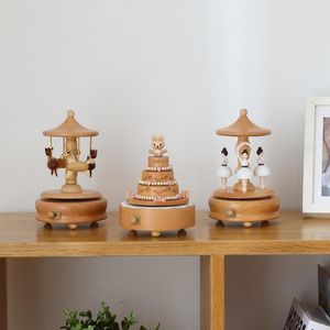 Decorative Objects Figurines Wooden Music Box Carousel Musical Boxes Hand Crank Kawaii Vintage Chirstmas Year Retro Birthday Gift Home Decoration 230718