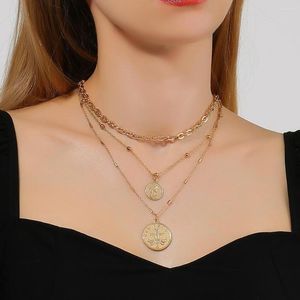 Catene Esagera Moneta Stile Punk Ciondolo A Forma Di Uomo Multi Strati Cava Lunga Catena Sottile Gioielli Collana D'oro Per Le Donne