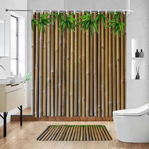 Chuveiro chinês verde bambu cortina de chuveiro conjunto grão madeira natal banho cozinha porta entrada do banheiro decoração do quarto tapete