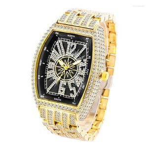 Wristwatches 55MM Automatic Date Watches For Men Moissanite Diamond Hip Hop Quartz Wristwatch Franck Luminous Hand Jewelry Watch Gift