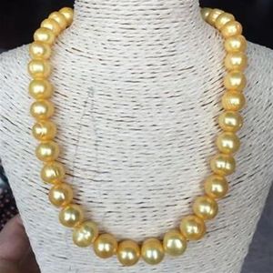 Baroque 10-11mm Natural South Seas Gold Pearl Necklace 18 tum 14K Gold Clasp297b