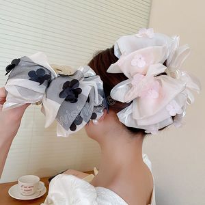 Flower Mesh Bow Multi-Layer Acrylic Hair Clip for Women Korean Fashion Grab Clip Flower Hair Claws Hair Accessory