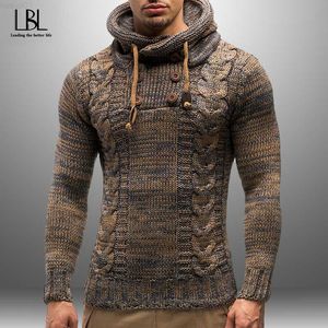 Herrtröjor Fashion Knit Hooded Sweaters Mens Mens Solid Color Round Neck Long Sleeve Slim Fit Pullover Tops Autumn Winter Male Casual Sportswear L230719