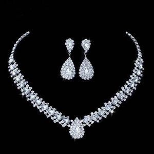 Luxurious Wedding Jewelry Sets for Bridal Bridesmaid Jewelery Drop Earring Necklace Set Austria Crystal Whole Gift294L