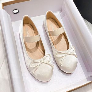 Mary Plus Dress Toe Jane Round Size Women's Bow Silk Satin Ballet Spring Autumn Flats Shoes Zapatos de Mujer 2 12 1