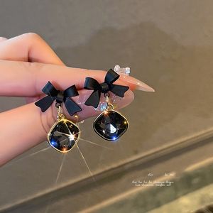 Ohrstecker für Damen, Kristall-Ohrringe mit schwarzer Schleife, Charm-Anhänger, Jahrestag, Schmuck, Accessoires, Geschenk, Großhandel 230719