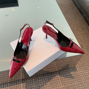 Dress Shoes Solid Pointed Toe Slingbacks Patent Leather High Heels Buckle Strap Stiletto Pumps Metal Decor Women Shoes Sexy Shallow Zapatos 230718