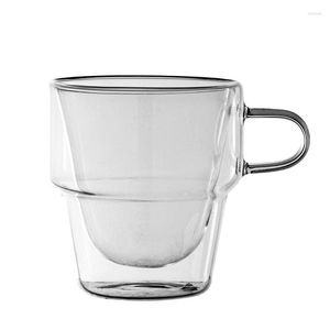 マグ1PCSシンプルな二重層ガラスコーヒーマグ家庭用便利な収納ミルクカップスタック可能なツーピース