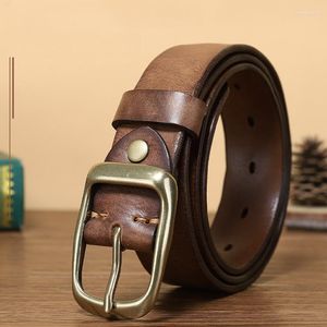 Belts Leather Belt Men's Pure Jeans With Retro Pin Brass Buckle Handmade And Vegetable Tanned