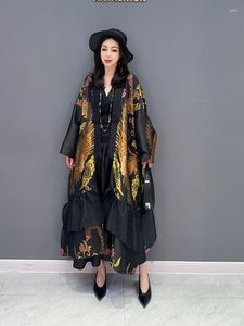 Sukienki swobodne Superaen 2023 Summer Korean Loose Loss Cardigan Dress Modna Kobiety Drukuj ponadgabaryt