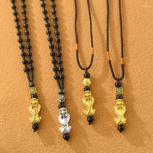 Pendant Necklaces Pixiu Necklace Bring Wealth And Good Luck Charm Chinese Feng Shui Faith Obsidian Stone Beads Jewelry