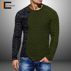 Herrenpullover Frühling und Herbst Herrenmode Unregelmäßiger Farbblock-Pullover Pullover Rundhals Lässiger Retro-Slim-Fit-Spleiß Warmer Strick L230719