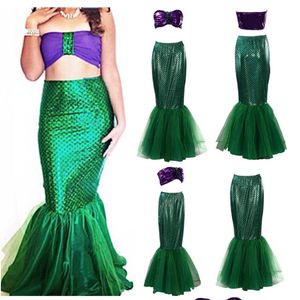 QNPQYX New Mermaid Cosplay Fancy Party Sexy Long Maxi Dress 2pcs Adult Girl Femme Princess Women Halloween Christmas Party Costume Set