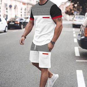 Erkeklerin Trailtsits Sports Suit Yaz Giyim 3D T Shirt Erkekler 2 Parça Set Stripes Kıyafet Erkek Şort Setleri Vintage T Shirts 230719