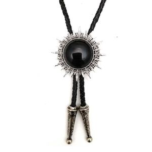 Bolo Ties Vintage Indian Art Black Stone Sun Totem Bolo Tie per uomo Handmade Western Cowboy Cravatta Wedding Guest Gift Accessori moda HKD230719