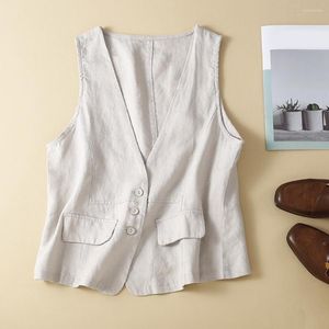 Women's Vests Women Open Front Vest Summer Sleeveless Flax With Button Down V Neck Waistcoat Clothing