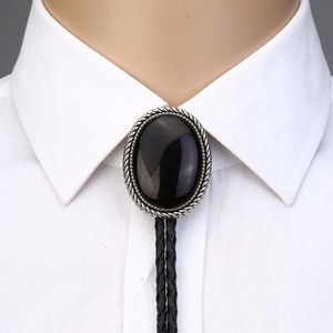 Bolo Ties Naturel Stone Agate Onxy Bolo slips för man indisk cowboy Western cowgirl läder rep zinklegering slips hkd230719