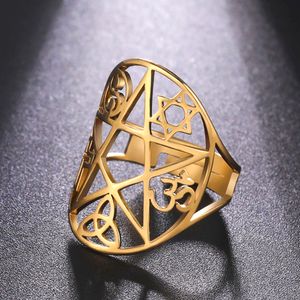 Dawapara Pentagram Adjustable Ring for Men Women Triquetra Cross Star OM Symbol Religious Gift Stainless Steel Jewelry