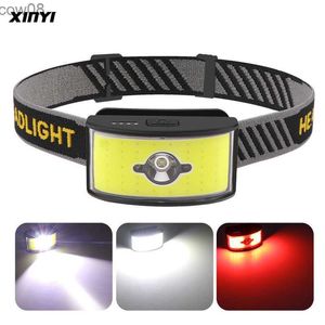 Headlamps Powerfull COB Large area flooding D Headlamp Built-in battery Type-C USB Rechargeab D Headlight Head Flashlight Light Lamp HKD230719