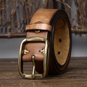 Neck Ties 3 8CM Thick Cowhide Copper Buckle Genuine Leather Casual Jeans Belt Men High Quality Retro Luxury Male Strap Cintos 230718