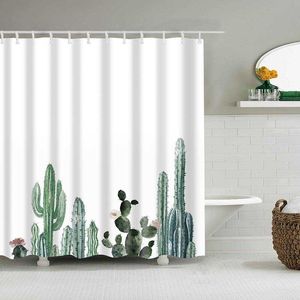 Shower Tropical Cactus Shower Curtain Polyester Fabric Bath Curtain For The Bathroom Decoration Multi-Size Printed Bathroom Accessories