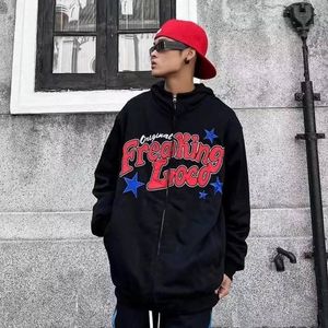 Herrjackor herrar kvinnor hoodies tröjor mode broderi tryckta rockar zip cardigan y2k gotiska kläder hip hop streetwear