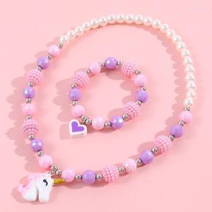 Necklace Earrings Set 2Pcs Bracelet Resin Pendant Acrylic Children Beads European American Animal Cartoon Girls Jewelry T8DE