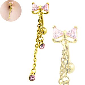 Body Belly Button Rings Gold Plated Stainless Steel Barbell Dangle Rhinestone Long Chain Navel Rings Piercing Jewelry320V