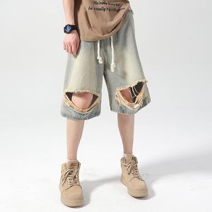 Męskie dżinsy amerykański styl sznurka Ripped Denim Shorts Summer Ruffian przystojny High Street Loose pięciopunktowe spodnie męskie ubrania męskie ubrania