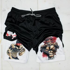 Men's Shorts Yujiro Baki Hanma Men's Anime GYM Shorts 2 In 1 Double-Deck Quick Dry Sport Shorts Fitness Workout Short Pants 13 Colors Summer 230718