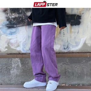 Lappster Men Purple Vintage Baggy Jeans Mens Low Rise Denim Y2K byxor Male Wide Leg Straight Streetwear Plus Size 220124310s