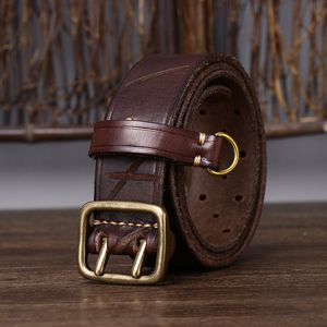 Neck Ties 38CM Luxury Thick Cowhid Genuine Leather Men Belt Double Copper Buckle Ceinture Jeans Trouser For 230718