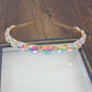 Hair Clips 2023 Luxury Gold Fluorescent Color Oval Crystal Hairband Sparkly Rhinestone Baroque Headband For Fashion Women Accessories